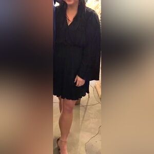 ARULA Black Long Sleeve Pleated Dress